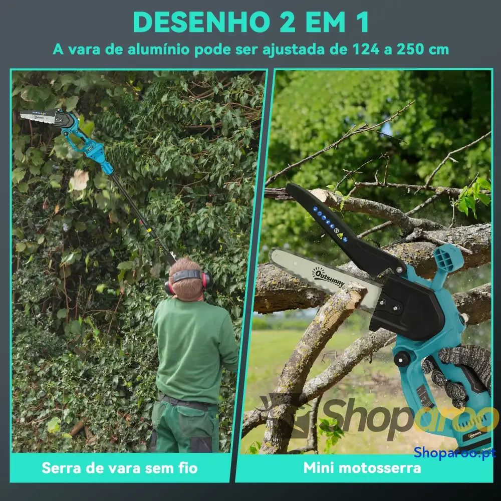 Mini Motosserra a Bateria 8 Polegadas 6000mAh Elétrica com Motor sem Escovas de 580W 2 Baterias 42x29x10,5 cm Azul