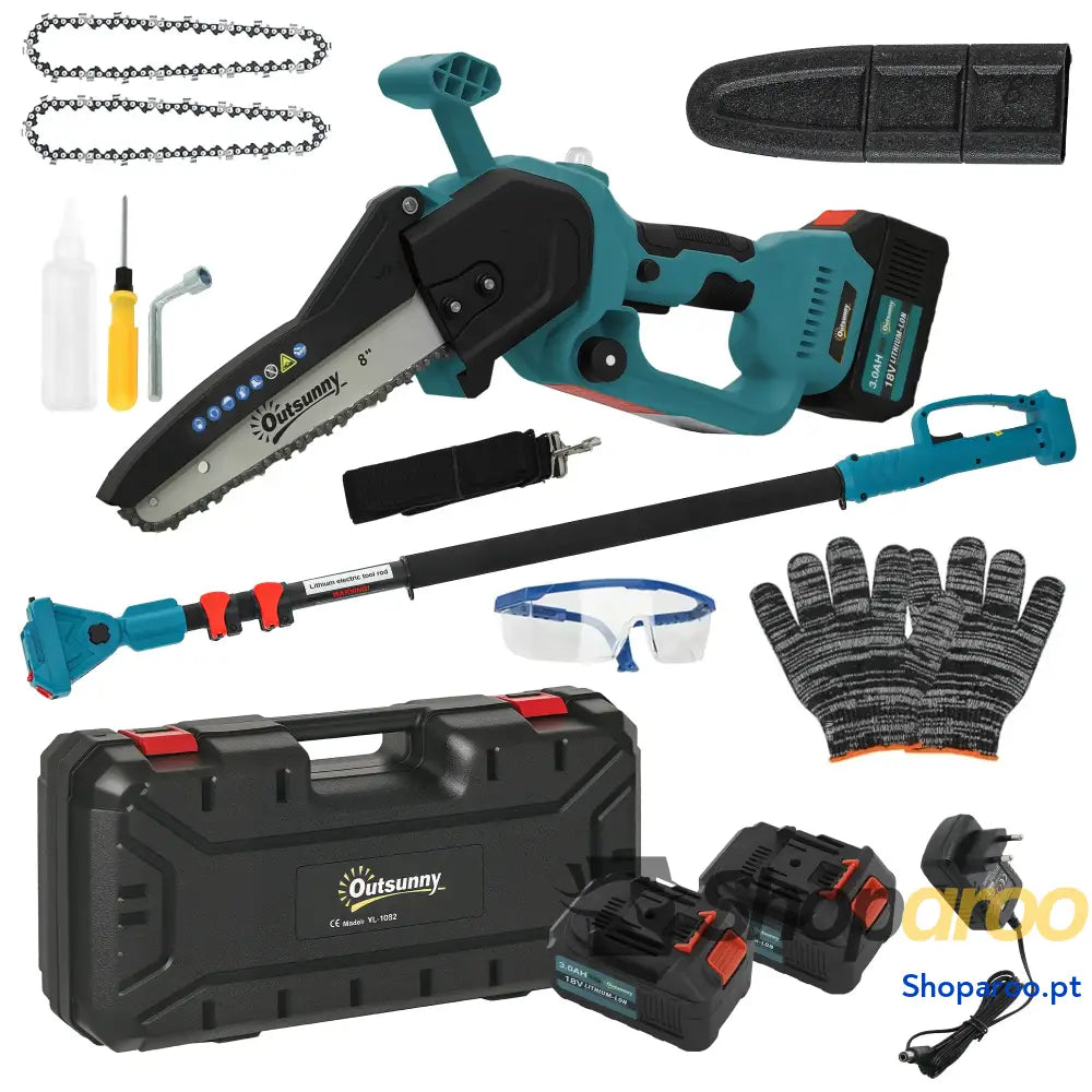 Mini Motosserra a Bateria 8 Polegadas 6000mAh Elétrica com Motor sem Escovas de 580W 2 Baterias 42x29x10,5 cm Azul