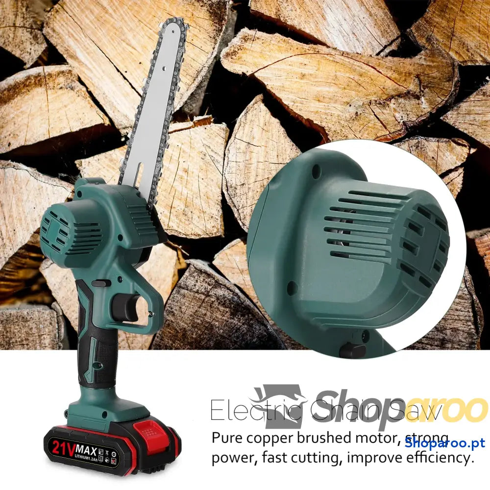 Mini motosserra portátil de poda elétrica 21V com duas baterias
