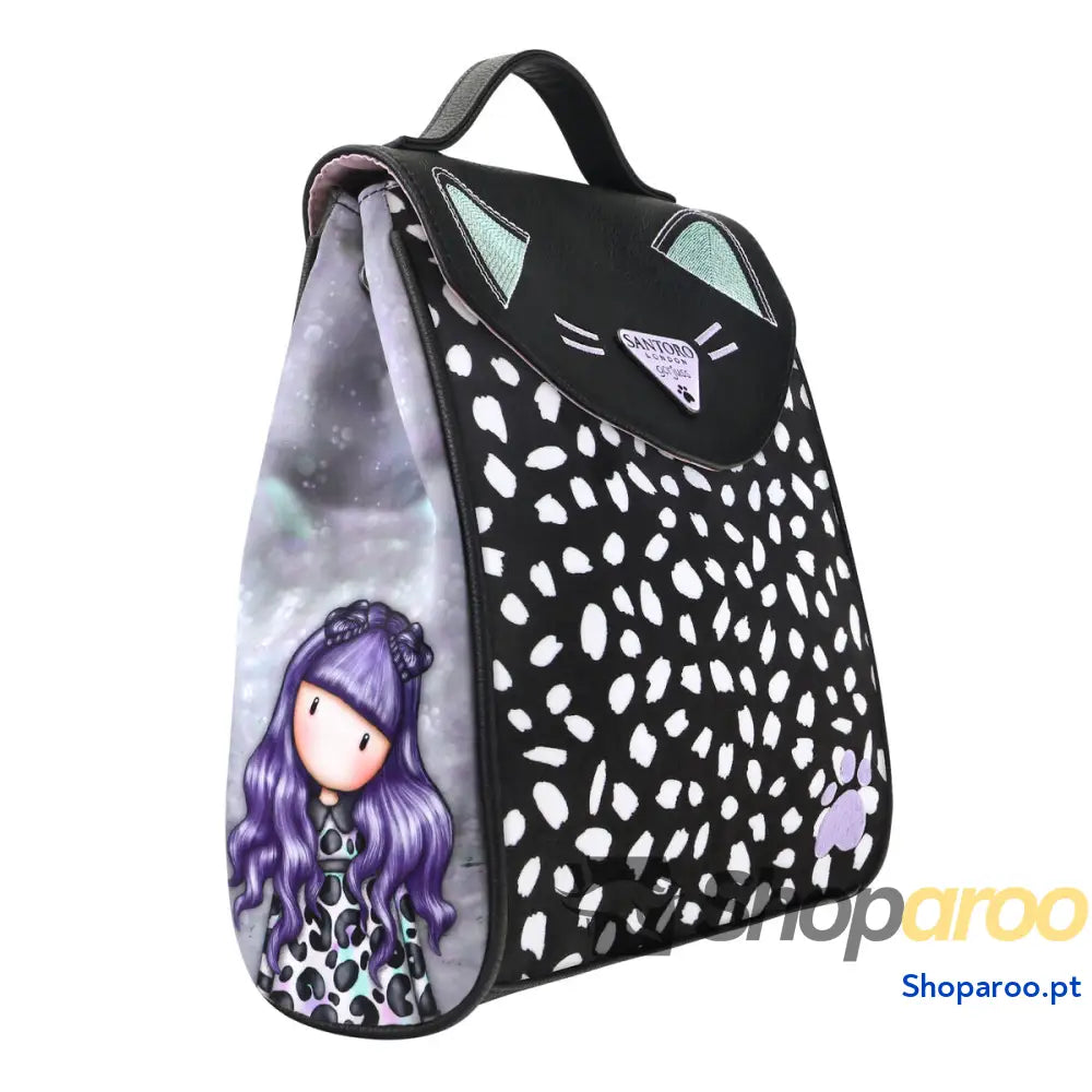 Mochila Casual Gorjuss Smitten kitten Preto Branco (23 x 11 x 27 cm)