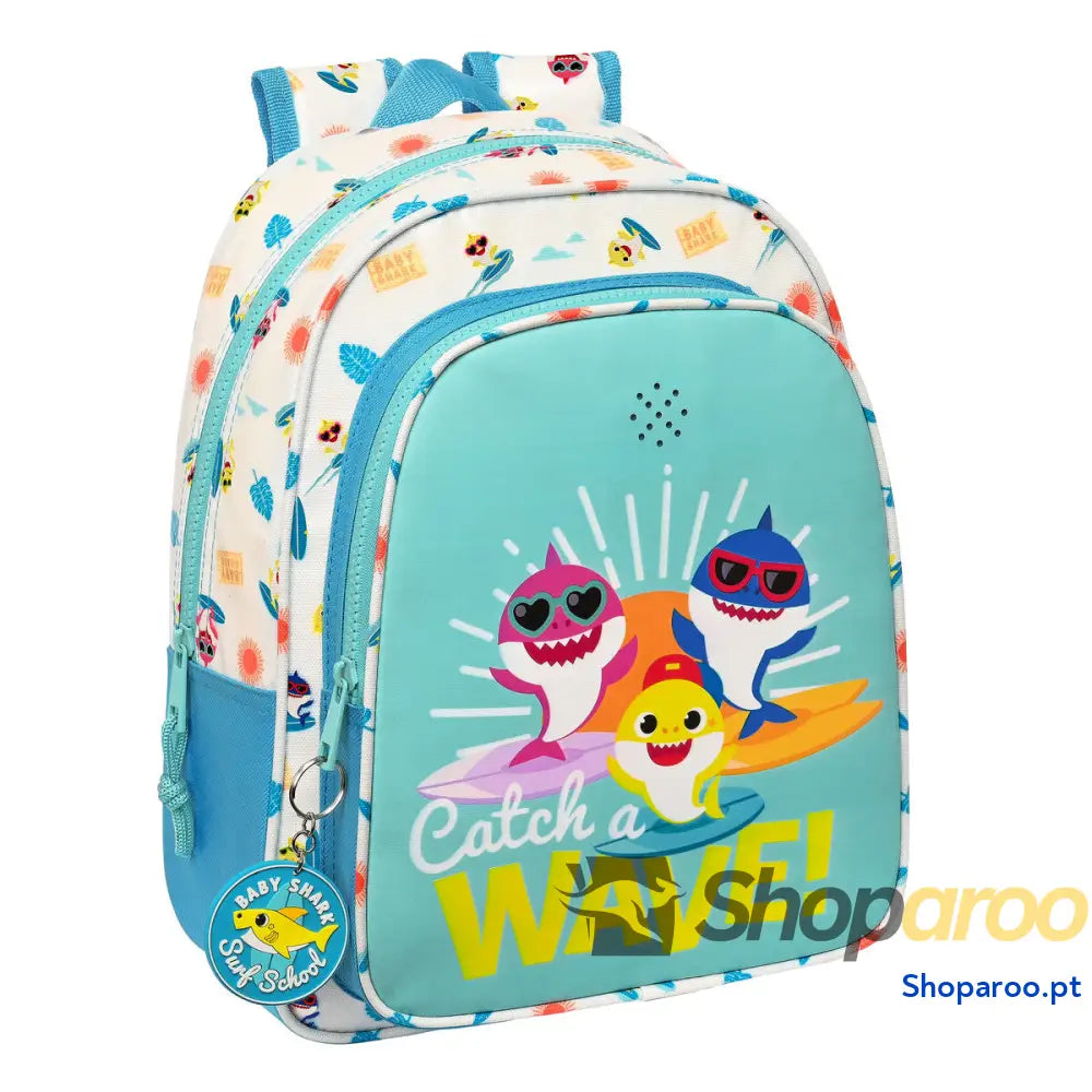 Mochila Escolar Baby Shark Surfing Azul Branco 27 x 33 x 10 cm