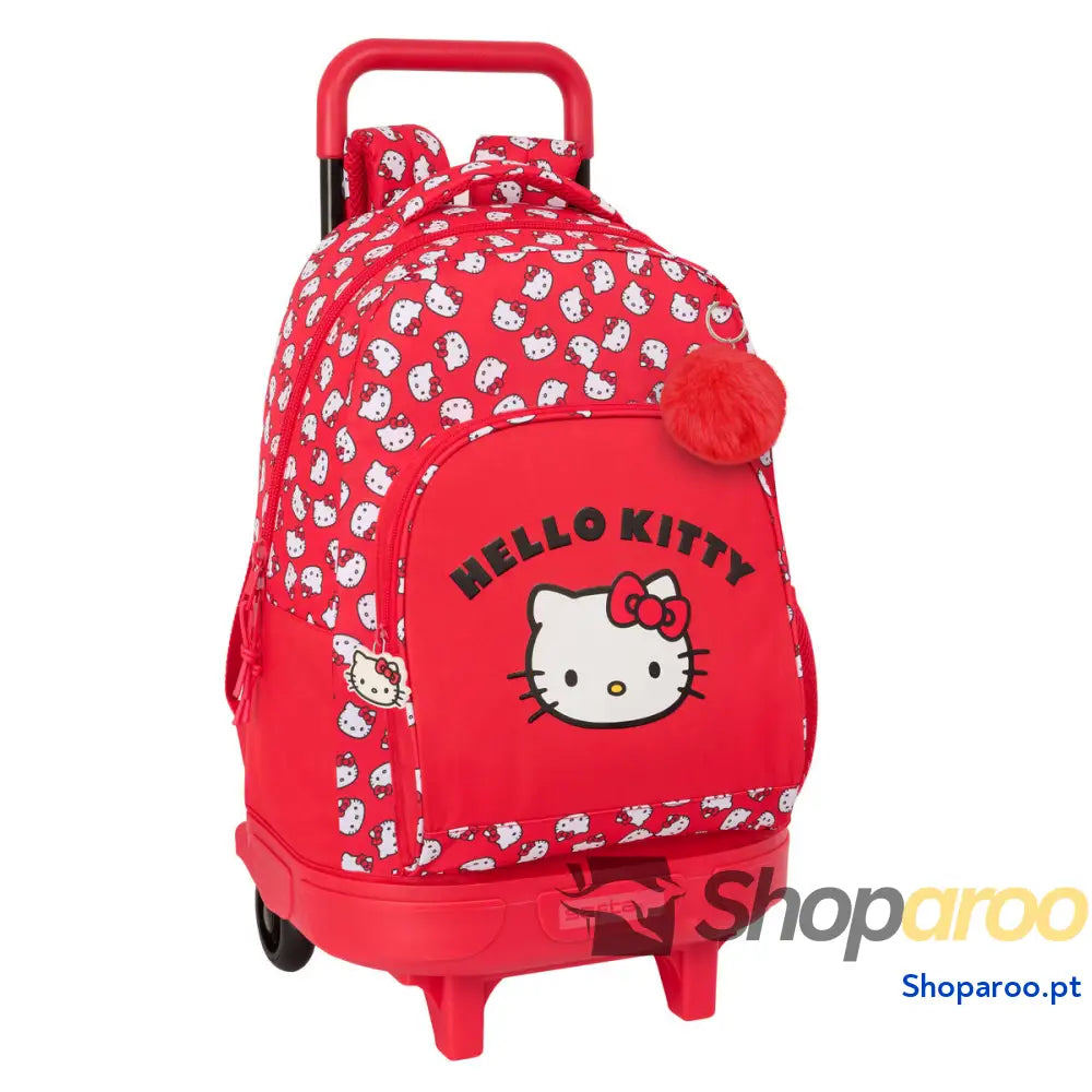 Mochila Escolar com Rodas Hello Kitty Iconic Branco Vermelho 33 x 45 x 22 cm