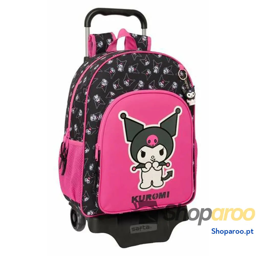 Mochila Escolar com Rodas Kuromi Preto Fúcsia 33 x 42 x 14 cm