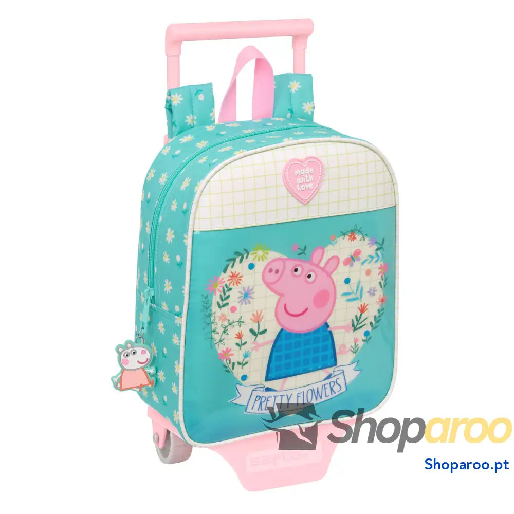 Mochila Escolar com Rodas Peppa Pig Pretty flowers Amarelo Menta 22 x 27 x 10 cm