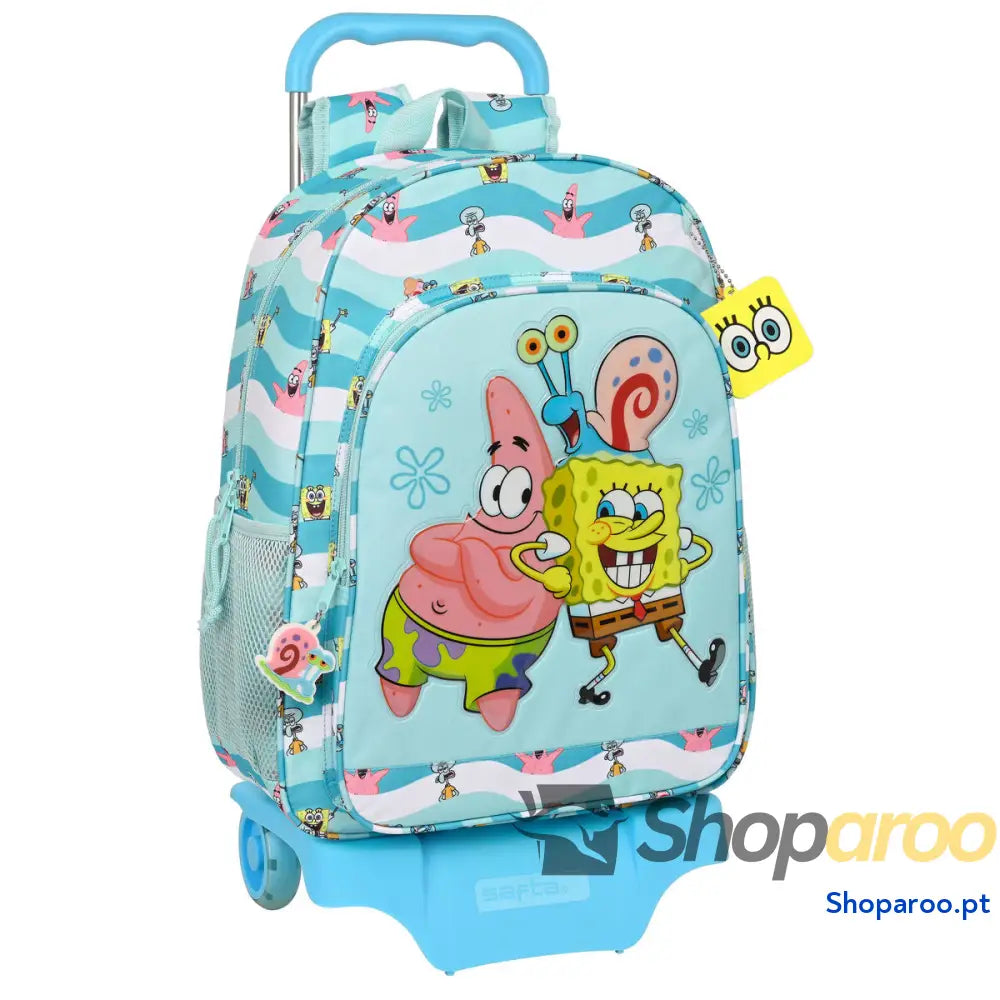 Mochila Escolar com Rodas Spongebob Stay positive Azul Branco (33 x 42 x 14 cm)