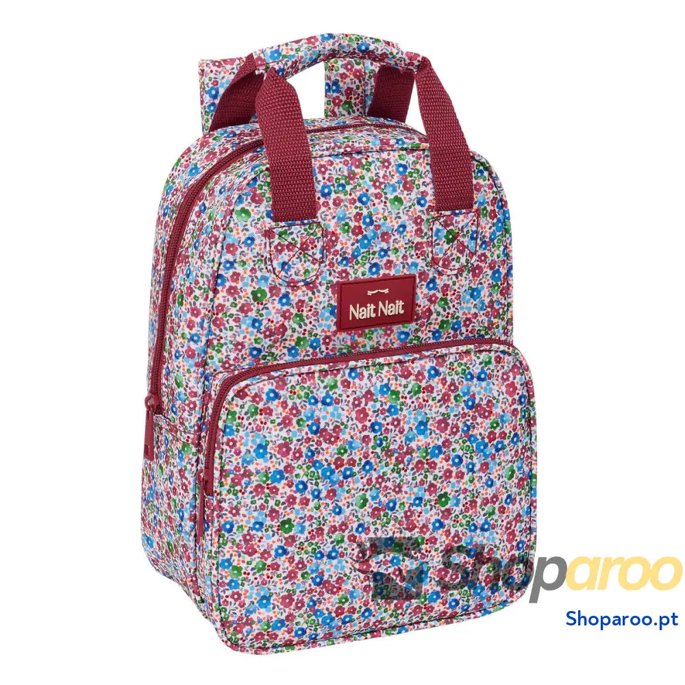 Mochila Escolar Nait Nait Flores coimbra burdeos Castanho-avermelhado 20 x 28 x 8 cm
