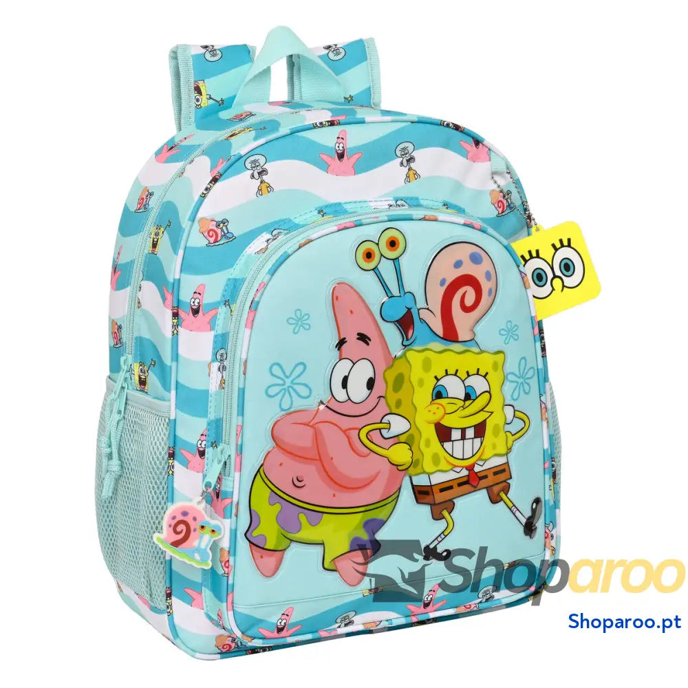 Mochila Escolar Spongebob Stay positive Azul Branco 32 x 38 x 12 cm