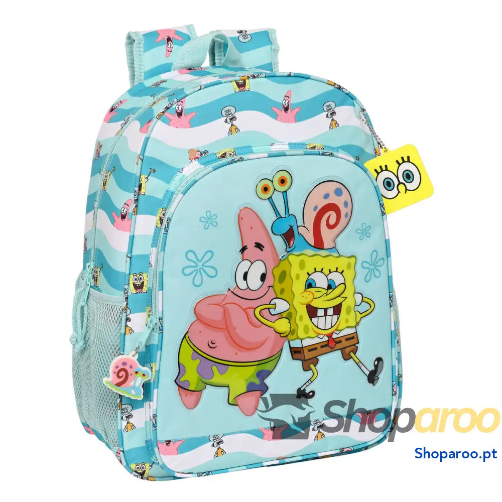 Mochila Escolar Spongebob Stay positive Azul Branco (33 x 42 x 14 cm)