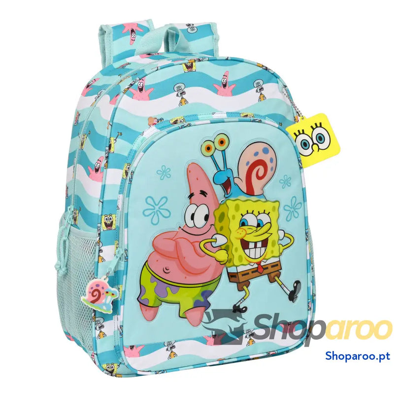 Mochila Escolar Spongebob Stay positive Azul Branco (33 x 42 x 14 cm)