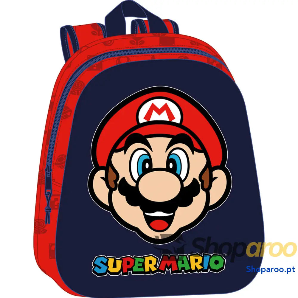 Mochila Infantil 3D Super Mario Vermelho Azul Marinho 27 x 33 x 10 cm