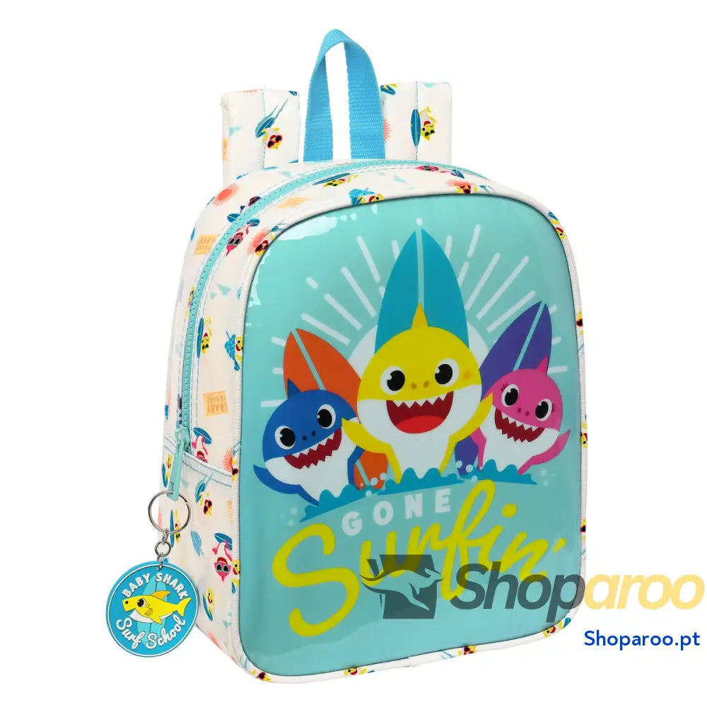 Mochila Infantil Baby Shark Surfing Azul Branco 22 x 27 x 10 cm