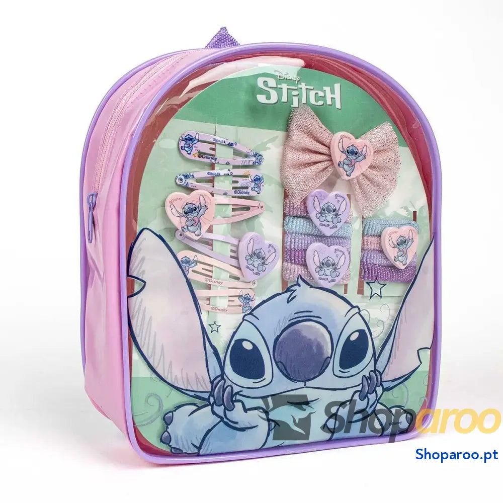 Mochila Infantil com Acessórios para o Cabelo Stitch Multicolor