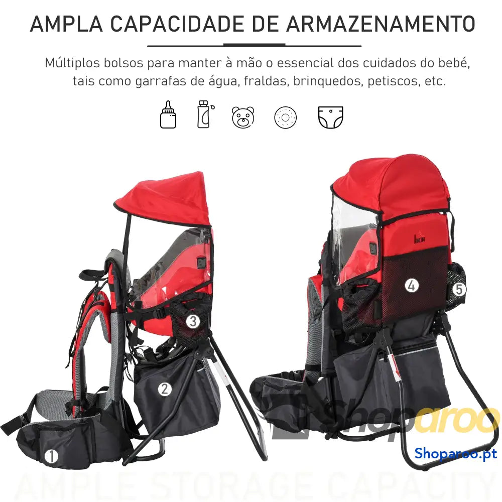 Mochila Porta Bebés Dobrável Ergonómica com Assento Confortável Vermelho