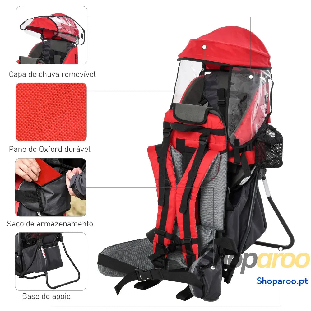 Mochila Porta Bebés Dobrável Ergonómica com Assento Confortável Vermelho