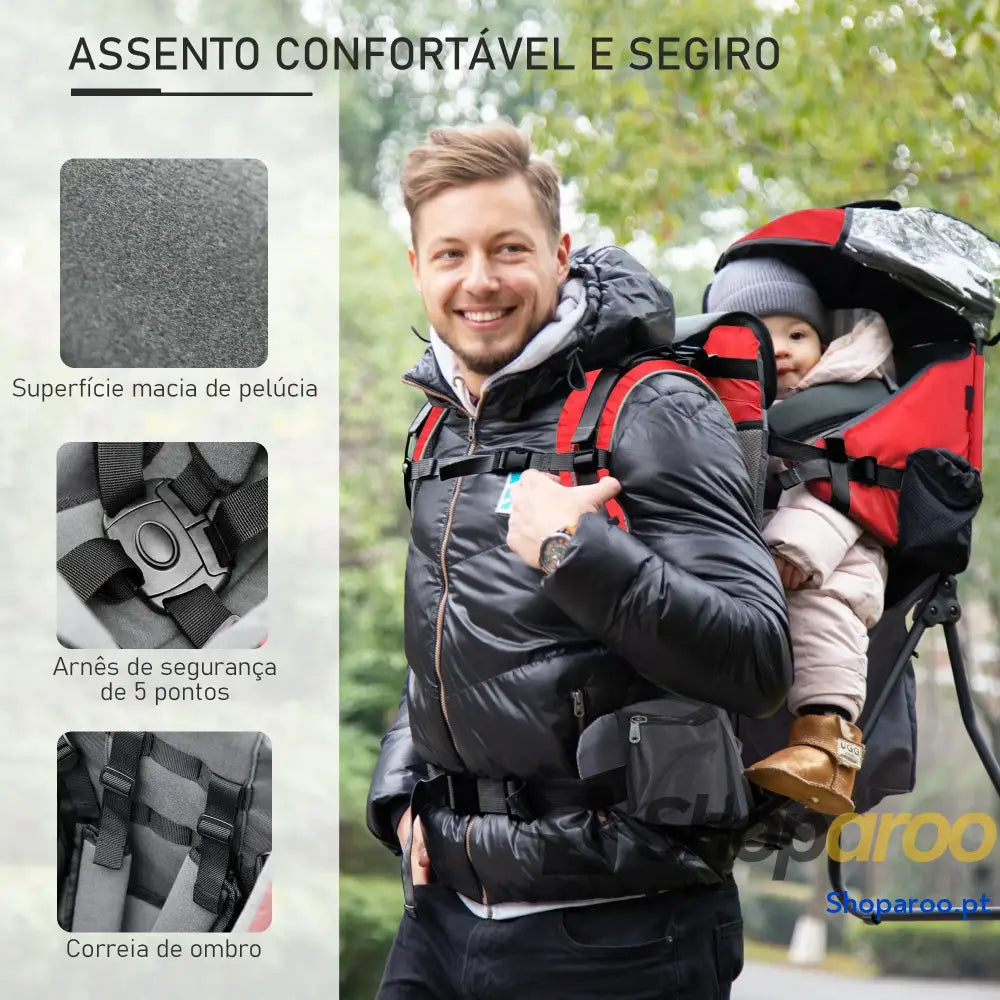 Mochila Porta Bebés Dobrável Ergonómica com Assento Confortável Vermelho