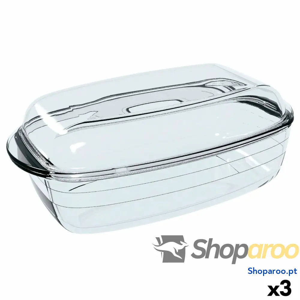 Molde para o Forno Ô Cuisine Retangular Com tampa 37,5 x 22,5 10,6 cm Transparente (3 Unidades)