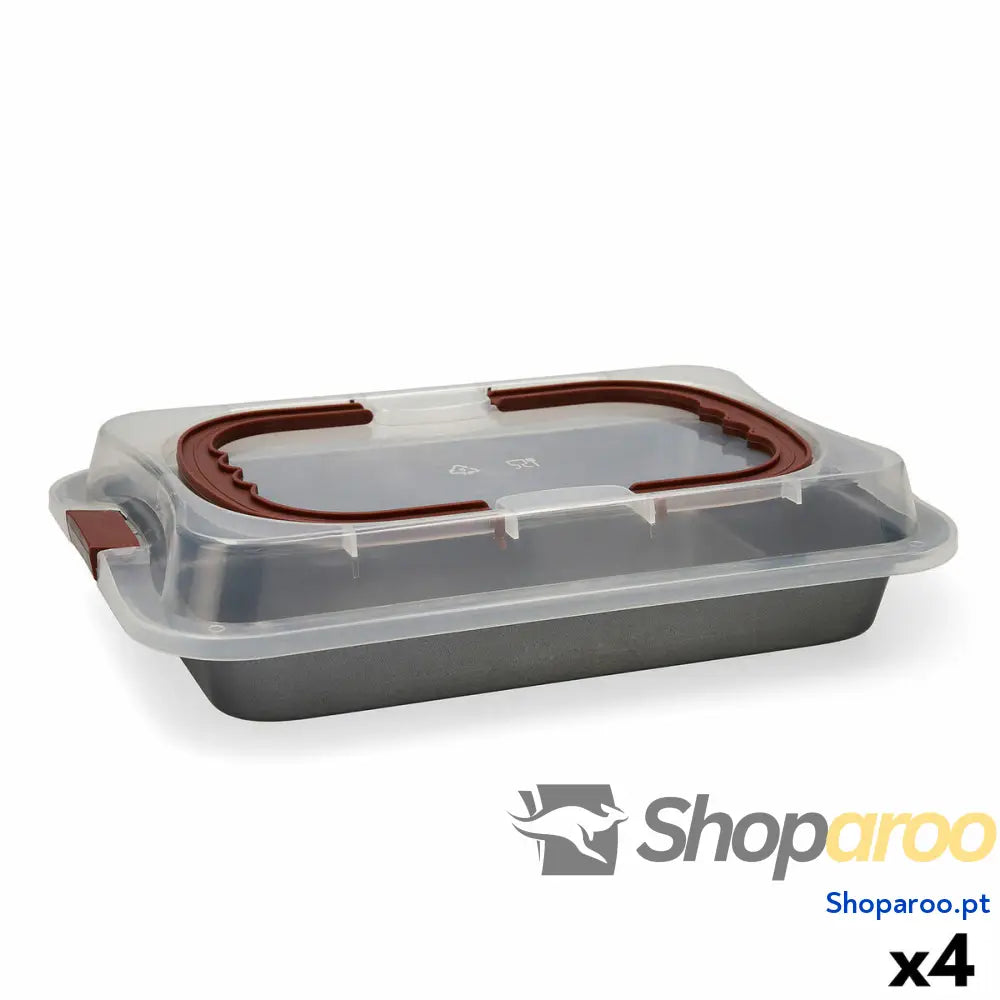 Molde para o Forno Quid Sweet Grey Preto Metal 36 x 23 4,5 cm Com tampa (4 Unidades)