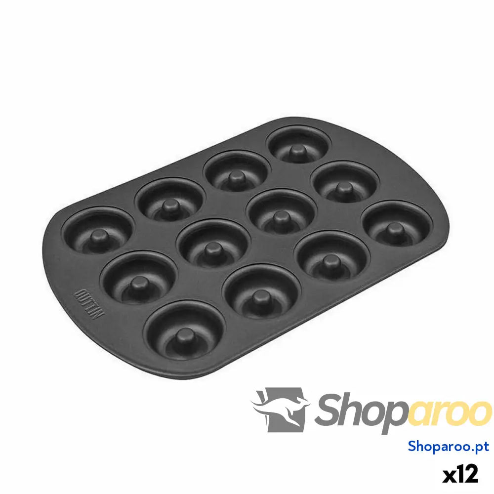 Molde para o Forno Quttin Preto Aço com carbono Dónutes 26,5 x 18 2 cm (12 Unidades)