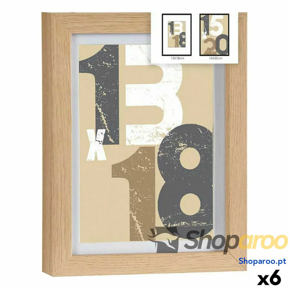 Moldura de Fotos 18 x 23 2,5 cm Natural Vidro Madeira MDF (6 Unidades)