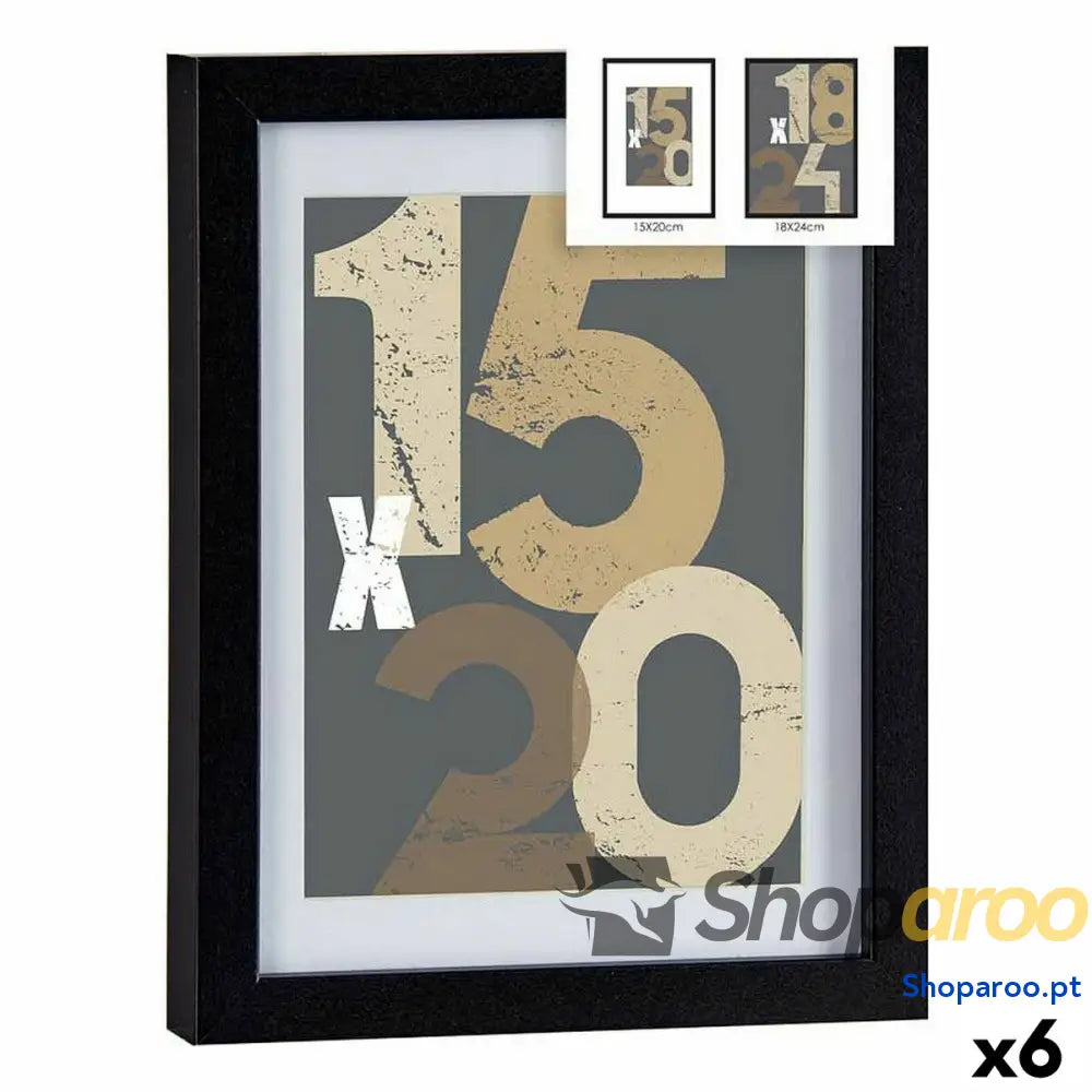 Moldura de Fotos 20,5 x 2,5 26,5 cm Preto Vidro Madeira MDF (6 Unidades)