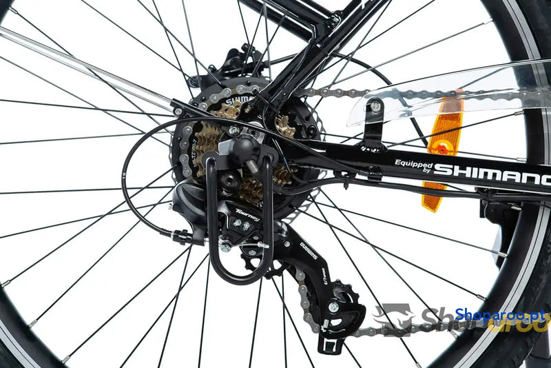 Moma Bikes Bicicleta elétrica urbana Ebike alumínio Shimano 7 v travões de disco hidráulicos bateria lítio 36 V 16 Ah