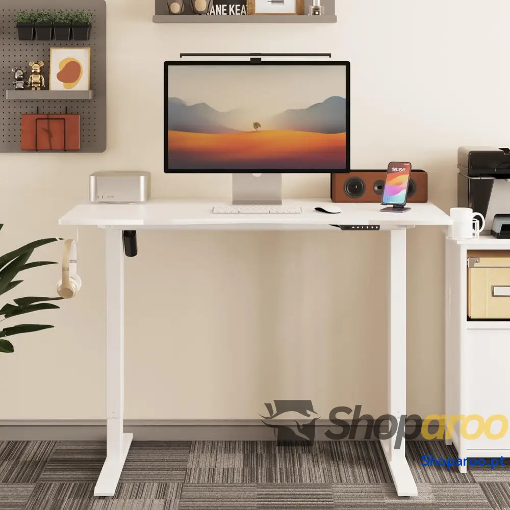Mondeer Secretária sentada em pé mesa elétrica regulável altura 120 x 60 cm com painel de controlo funções memórias