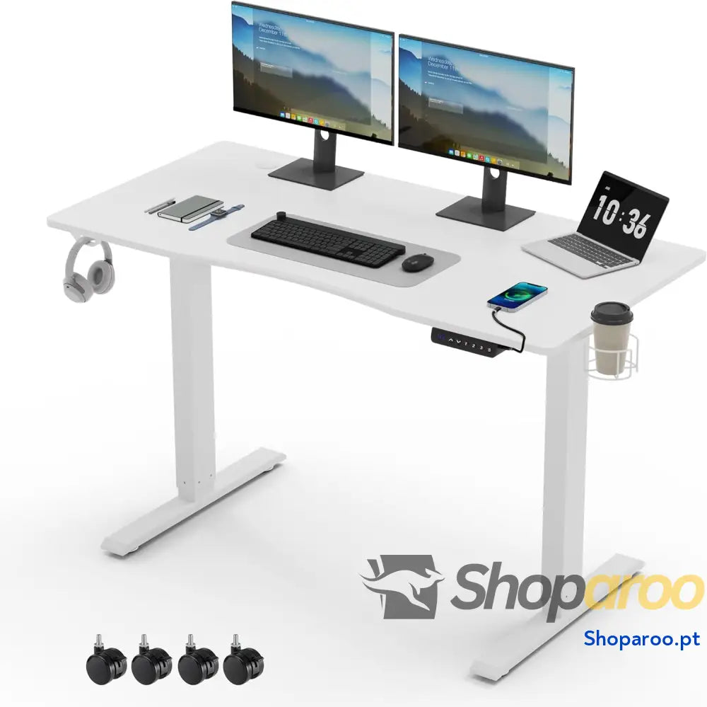 Mondeer Secretária sentada em pé mesa elétrica regulável altura 120 x 60 cm com painel de controlo funções memórias