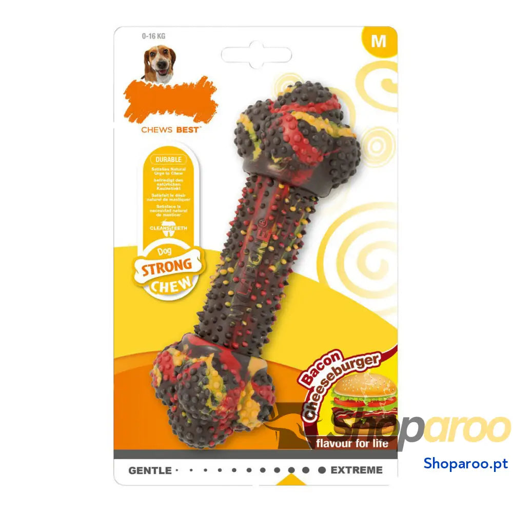 Mordedor para cão Nylabone Strong Chew Bacon Queijo Hambúrguer Borracha Tamanho M