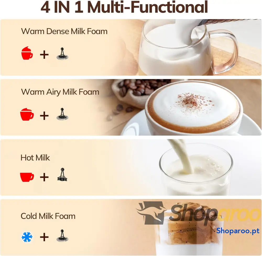 Morpilot Espumador de leite elétrico 4 em 1 aquecedor para café espuma fria e quente com capuchinhos acchiato