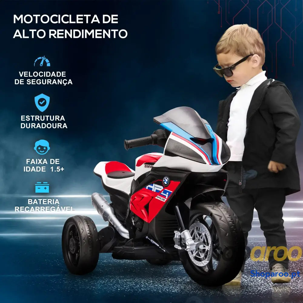 Mota Elétrica BMW HP4 pcom Música USB Velocidade 2,5km/h Avance e Retrocesso 82,5x42x54cm Vermelha