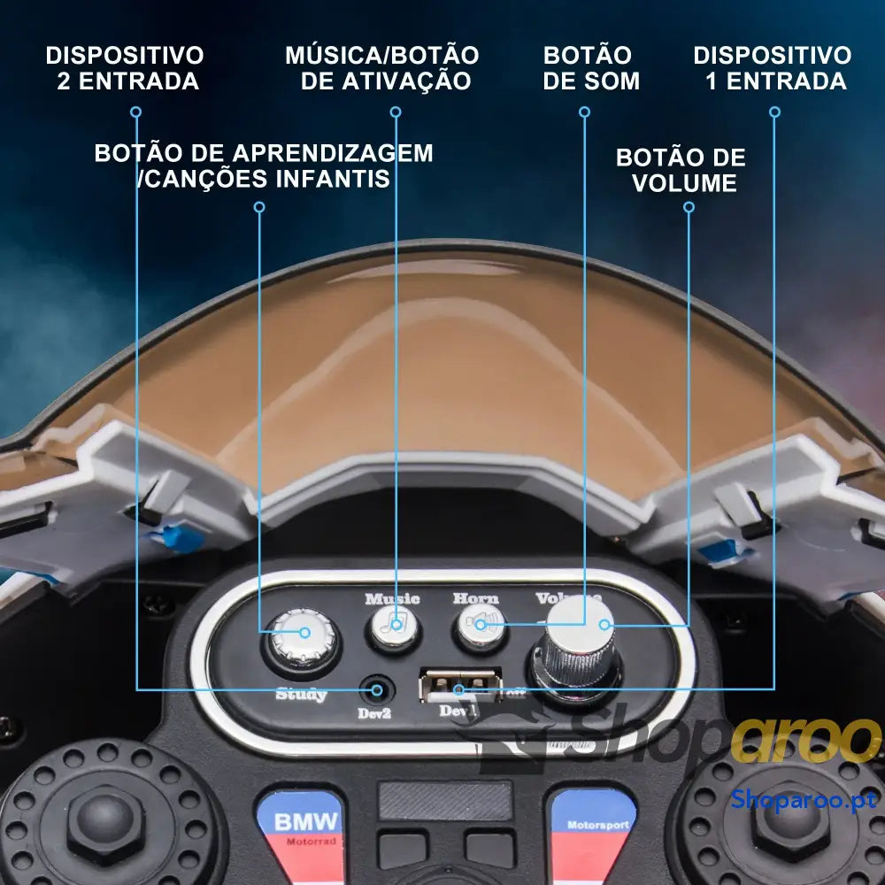 Mota Elétrica BMW HP4 pcom Música USB Velocidade 2,5km/h Avance e Retrocesso 82,5x42x54cm Vermelha