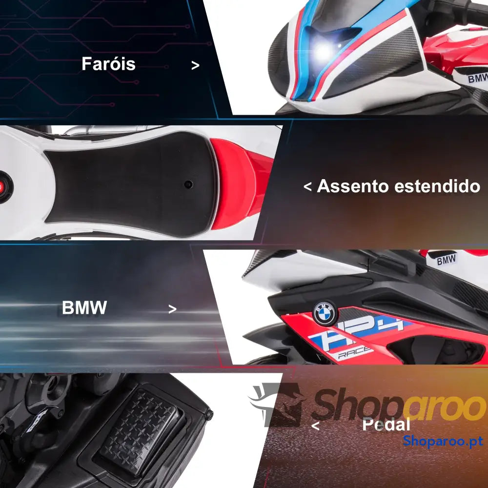 Mota Elétrica BMW HP4 pcom Música USB Velocidade 2,5km/h Avance e Retrocesso 82,5x42x54cm Vermelha
