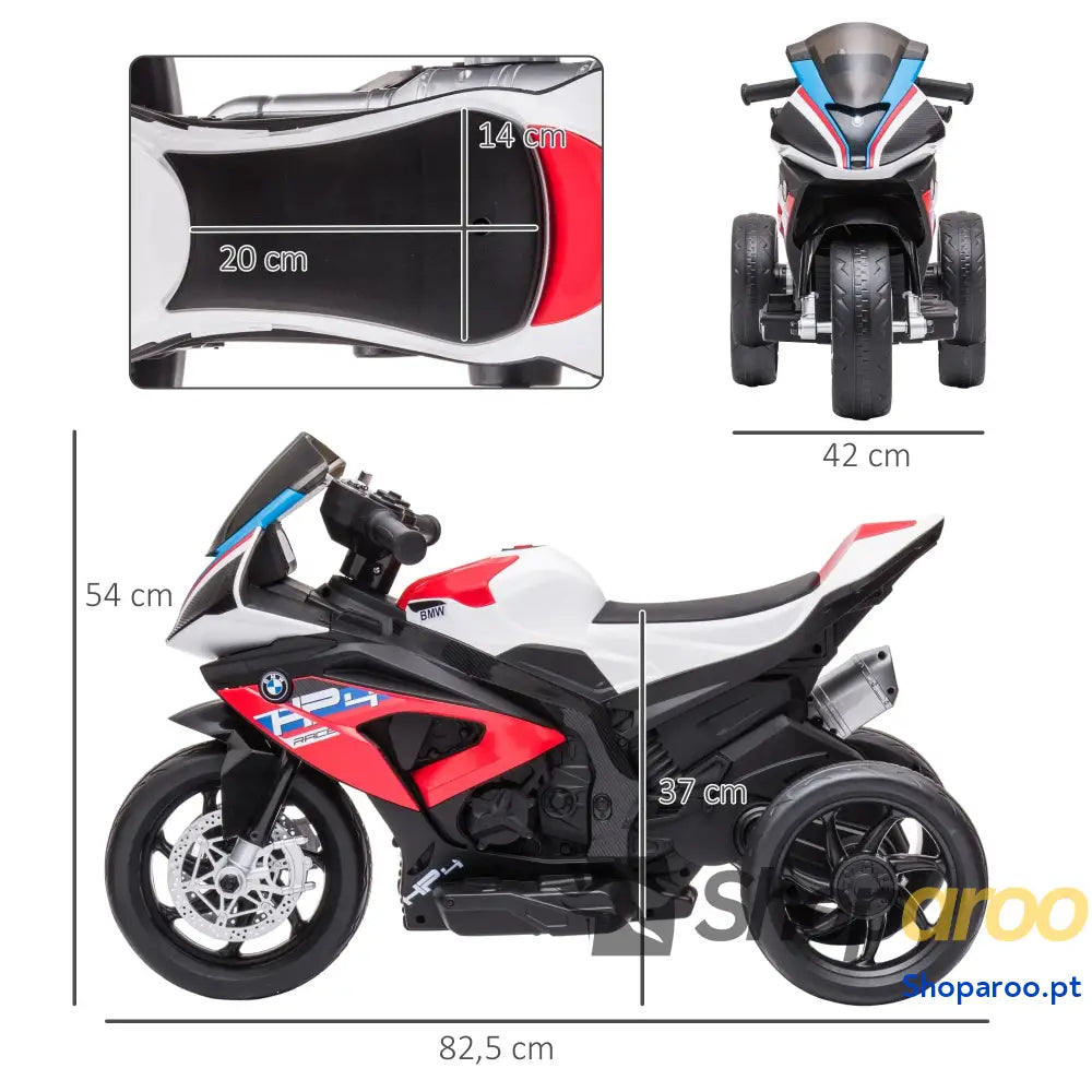 Mota Elétrica BMW HP4 pcom Música USB Velocidade 2,5km/h Avance e Retrocesso 82,5x42x54cm Vermelha