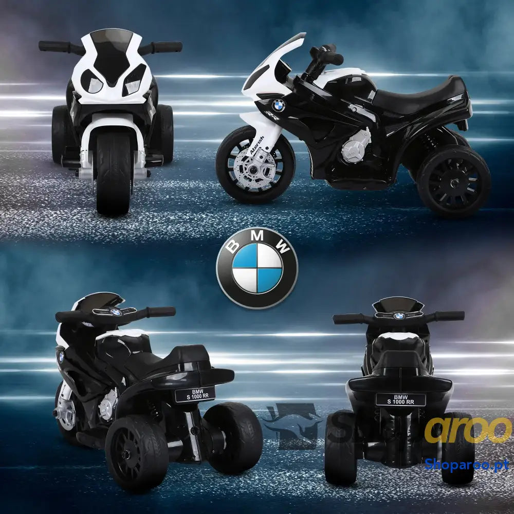Mota Elétrica BMW para Crianças entre 18-36 Meses 6V com Faróis Música e Velocidade Máx. de 2,5 km/h 66x37x44 cm Preto
