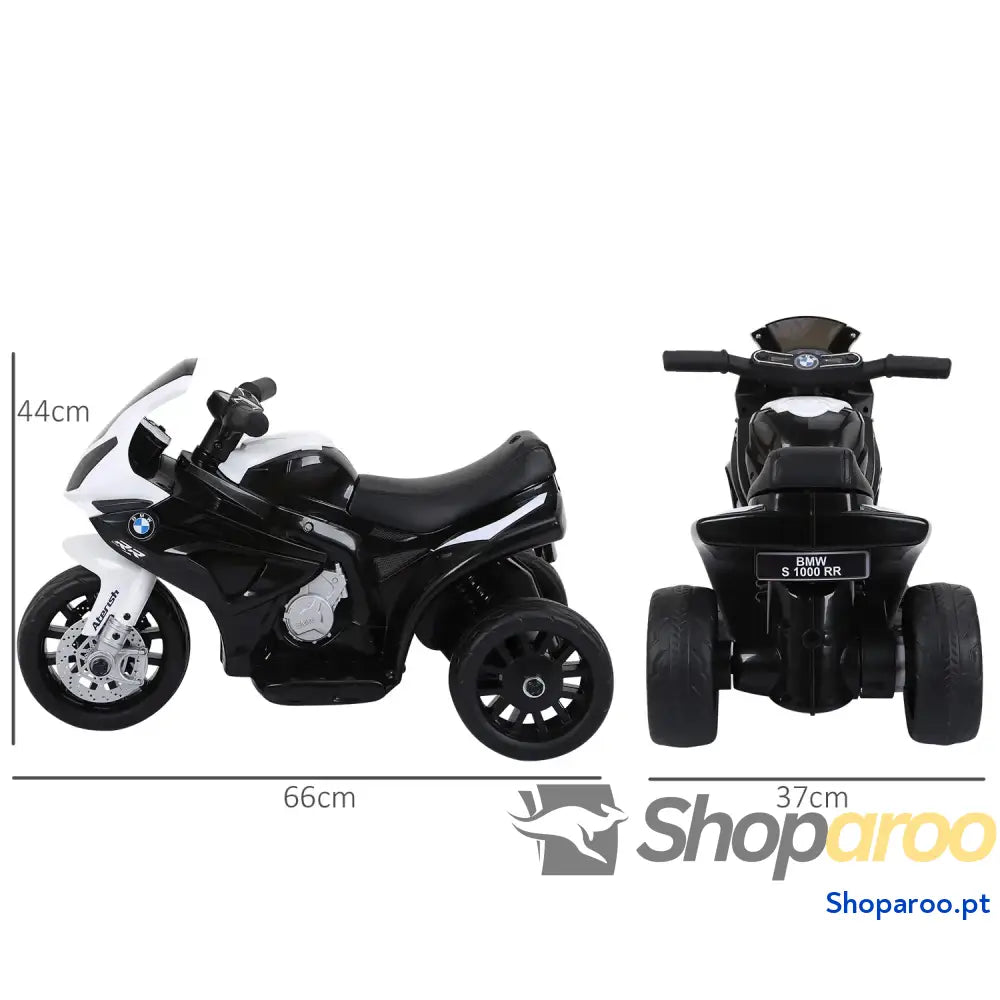 Mota Elétrica BMW para Crianças entre 18-36 Meses 6V com Faróis Música e Velocidade Máx. de 2,5 km/h 66x37x44 cm Preto