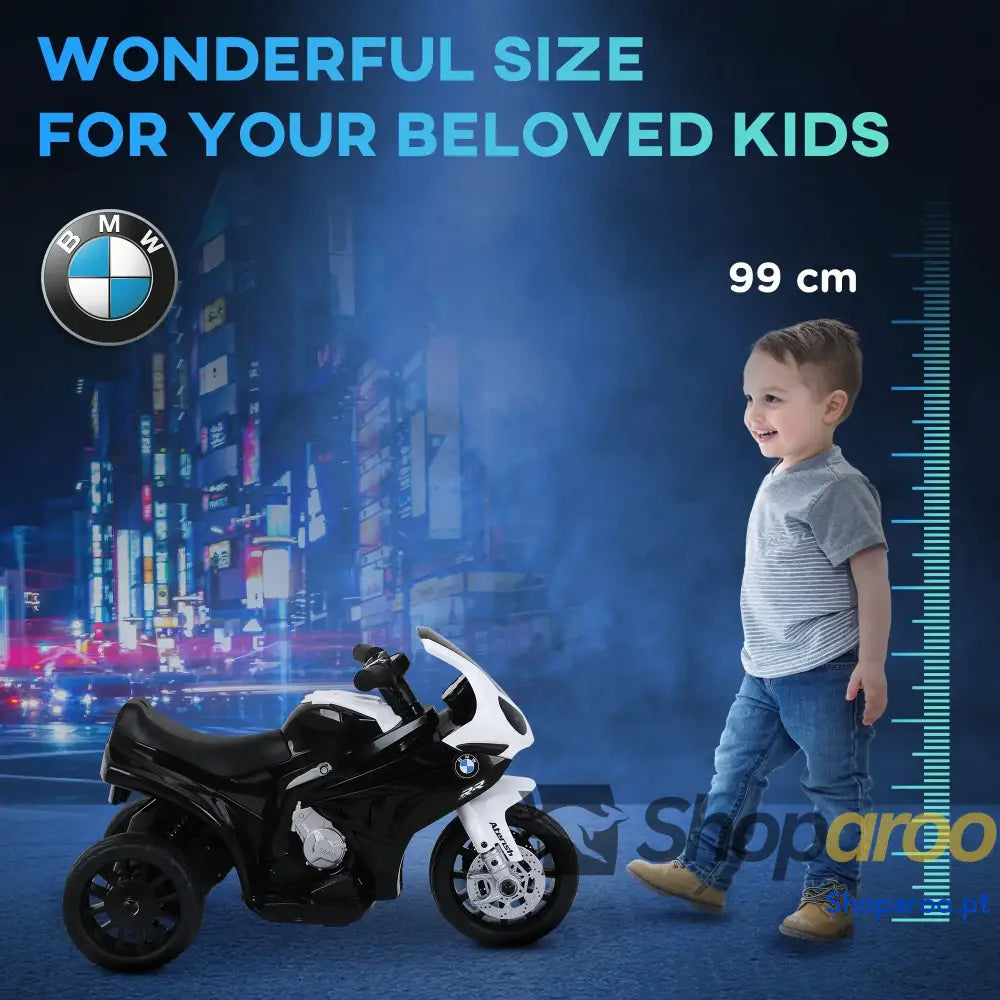 Mota Elétrica BMW para Crianças entre 18-36 Meses 6V com Faróis Música e Velocidade Máx. de 2,5 km/h 66x37x44 cm Preto
