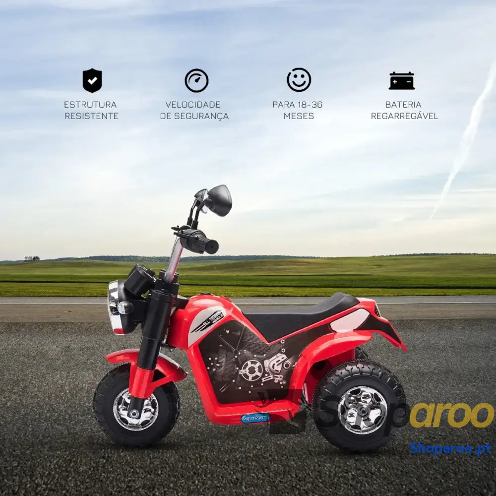 Motocicleta Elétrica Infantil com 3 Rodas Triciclo a Bateria 6V para Crianças de 18 36 Meses Farol Buzina 72x57x56cm