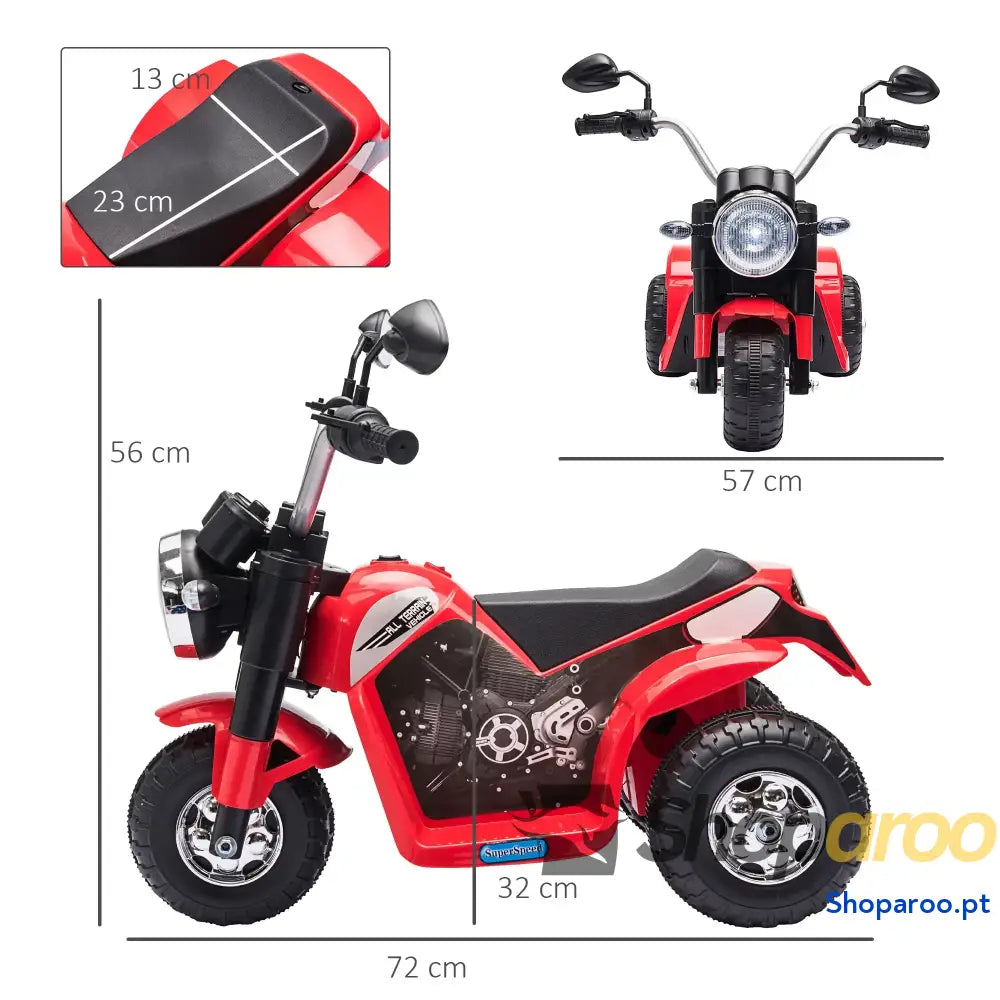 Motocicleta Elétrica Infantil com 3 Rodas Triciclo a Bateria 6V para Crianças de 18 36 Meses Farol Buzina 72x57x56cm
