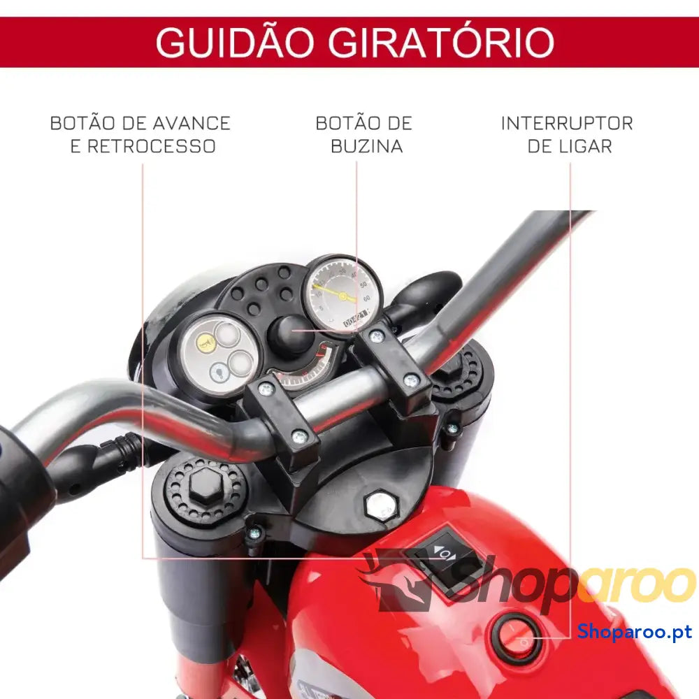 Motocicleta Elétrica Infantil com 3 Rodas Triciclo a Bateria 6V para Crianças de 18 36 Meses Farol Buzina 72x57x56cm