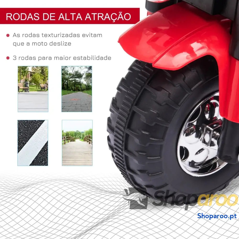 Motocicleta Elétrica Infantil com 3 Rodas Triciclo a Bateria 6V para Crianças de 18 36 Meses Farol Buzina 72x57x56cm