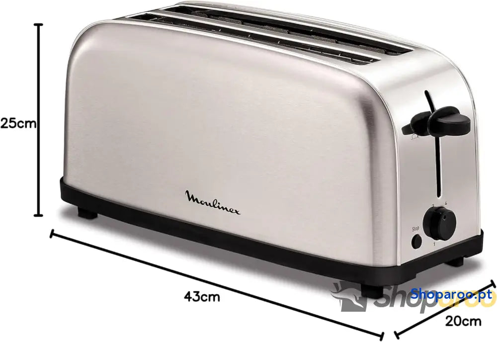 Moulinex Classic LS330D Torradeira de aço inoxidável 2 ranhuras longas e largas 1400 W 6 posições torrada função Stop
