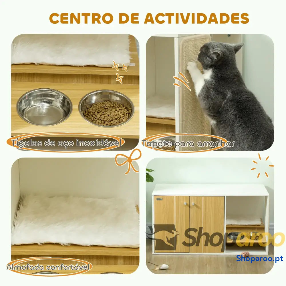 Móvel Caixa de Areia para Gatos 3 em 1 Branco e Carvalho 95x48x50,5 cm