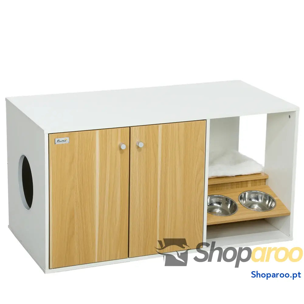 Móvel Caixa de Areia para Gatos 3 em 1 Branco e Carvalho 95x48x50,5 cm