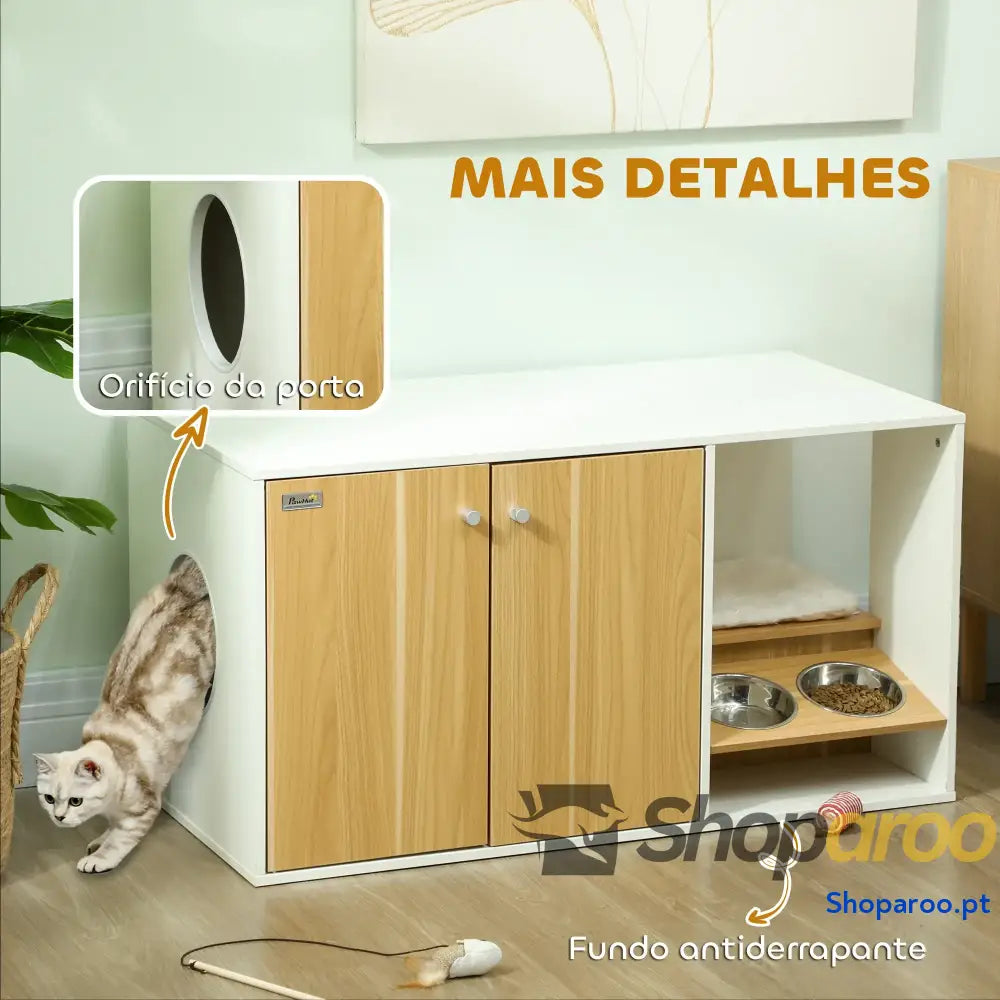 Móvel Caixa de Areia para Gatos 3 em 1 Branco e Carvalho 95x48x50,5 cm