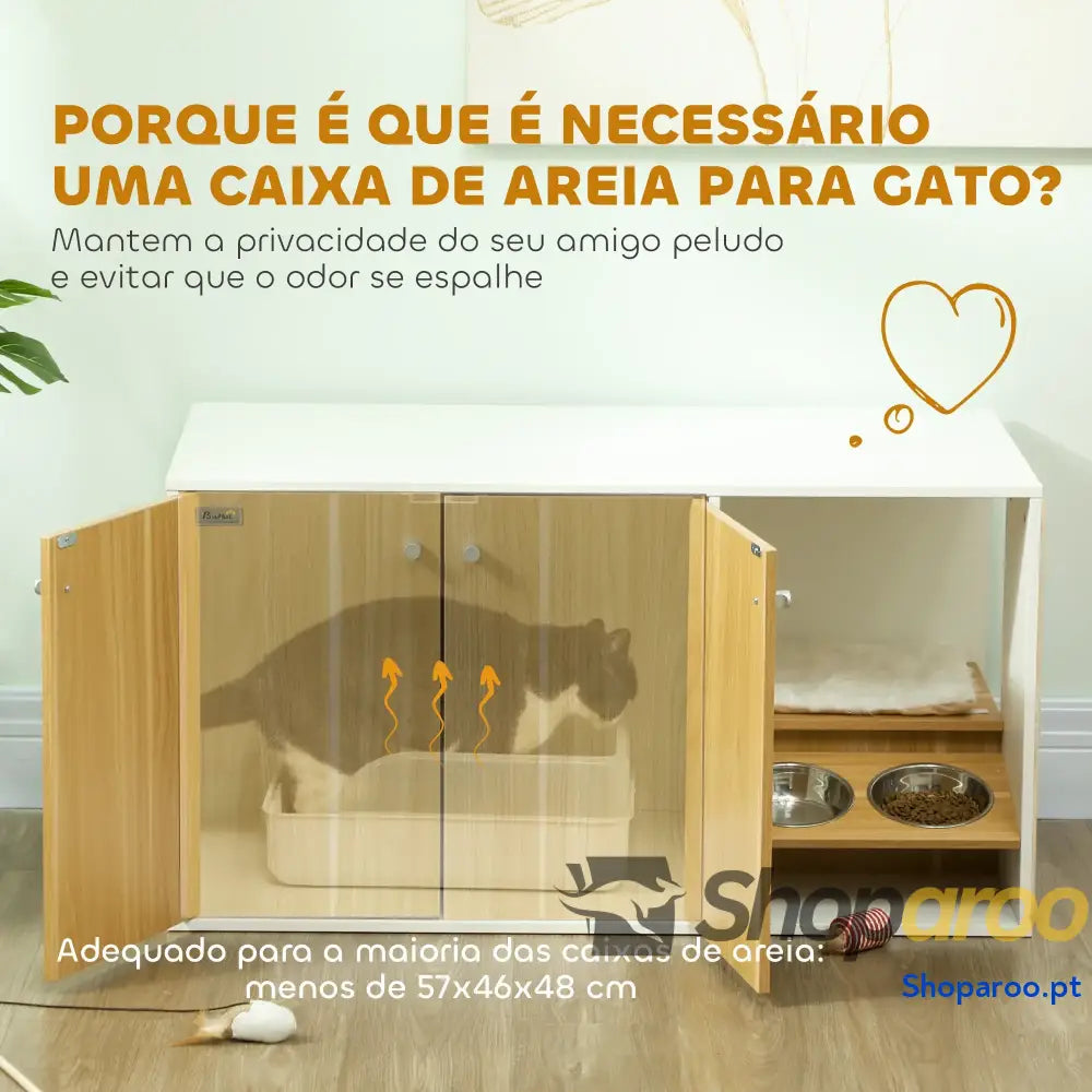 Móvel Caixa de Areia para Gatos 3 em 1 Branco e Carvalho 95x48x50,5 cm
