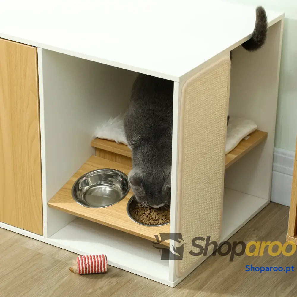 Móvel Caixa de Areia para Gatos 3 em 1 Branco e Carvalho 95x48x50,5 cm