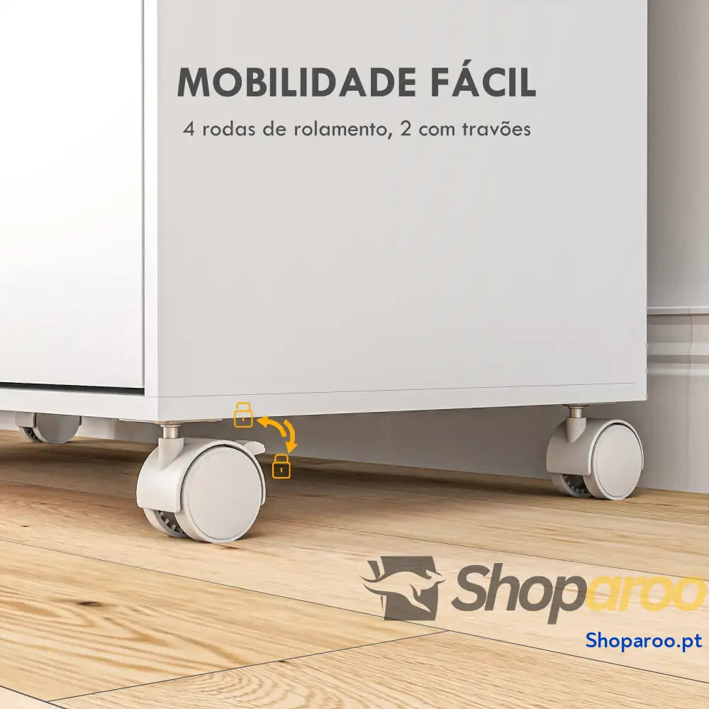 Móvel de Engomar Madeira com Rodas Barra para Pendurar Roupa Prateleira Aberta e Tábua Dobrável 107x42,5x99 cm Branco