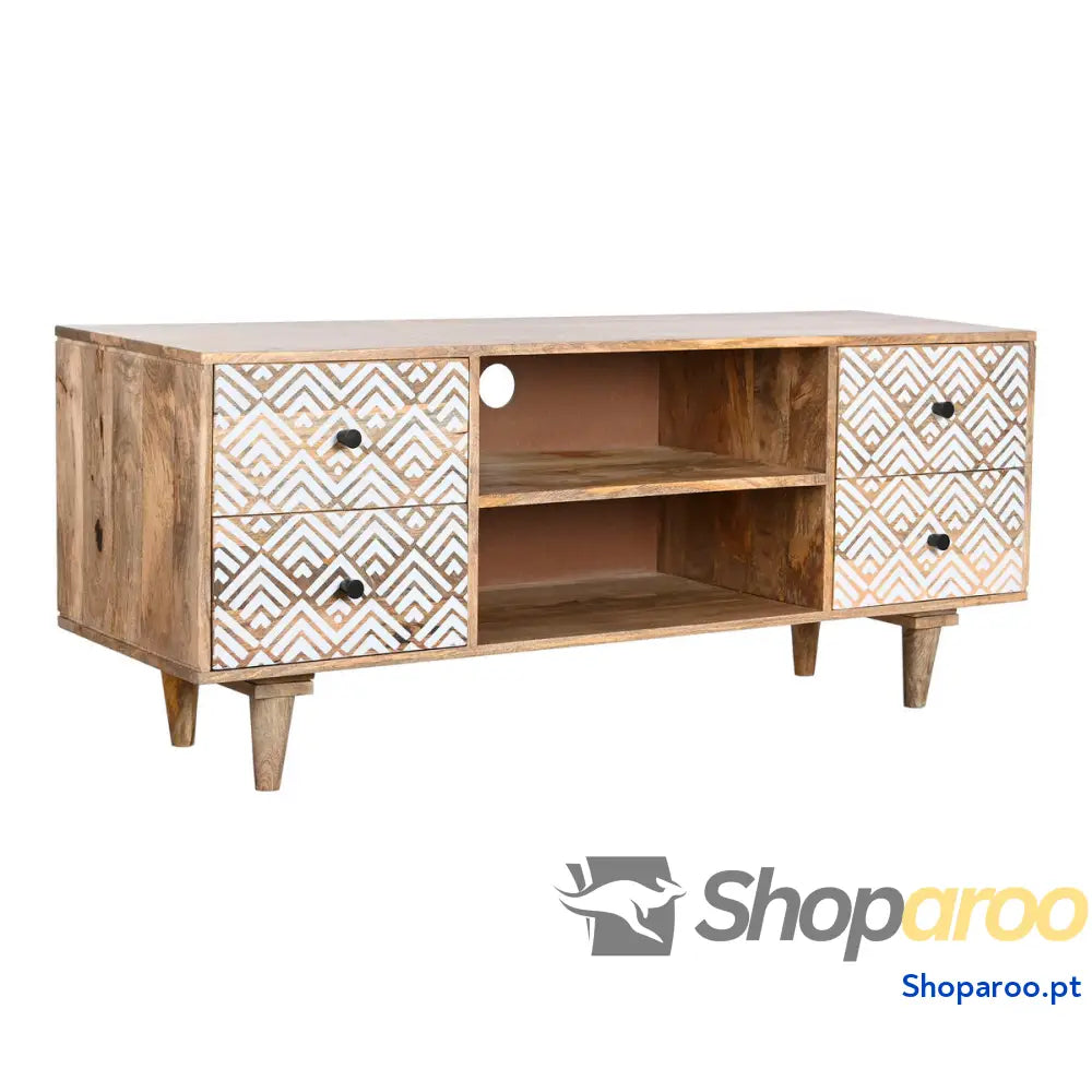 Móvel de TV DKD Home Decor 135 x 40 x 55 cm Natural Branco Madeira de mangueira