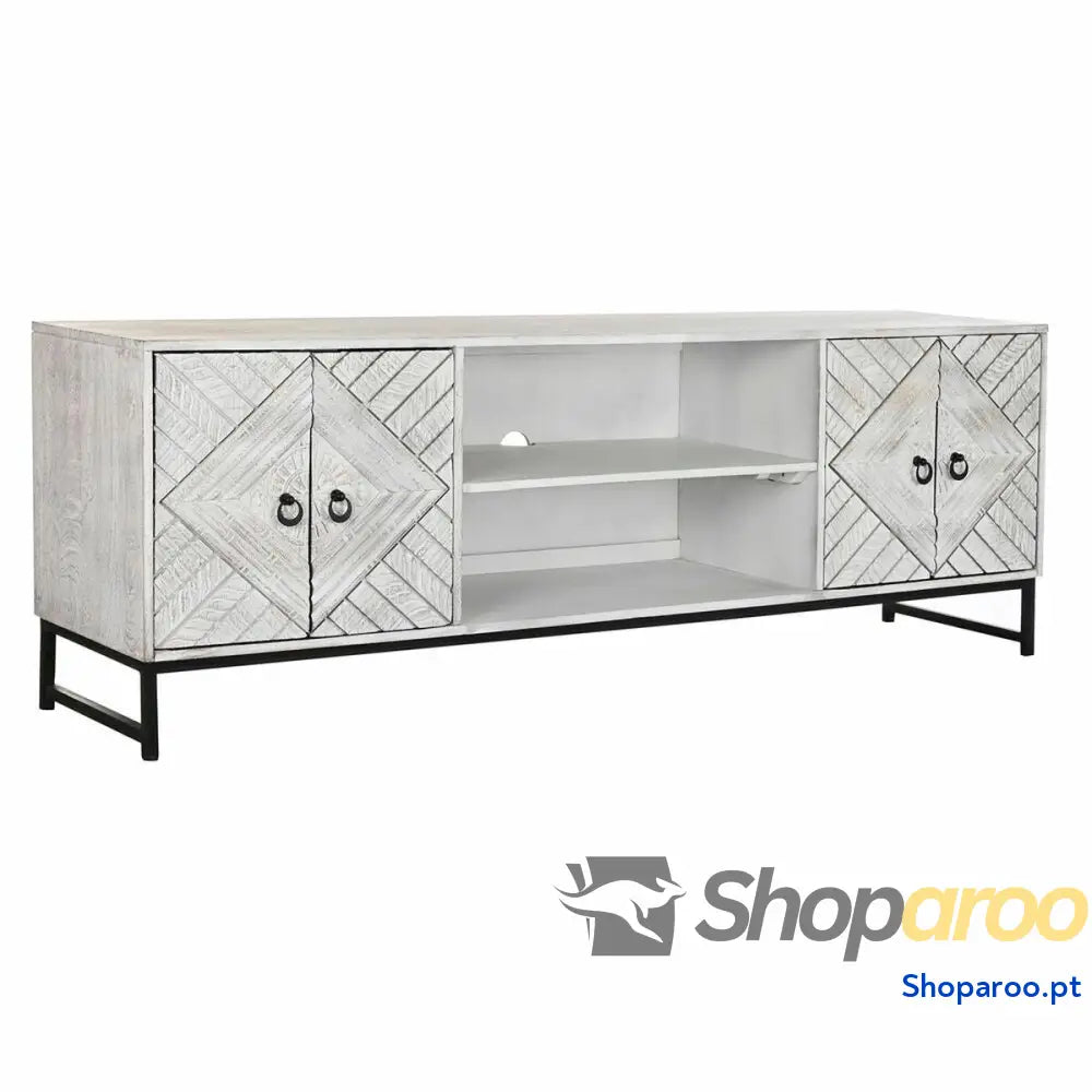 Móvel de TV DKD Home Decor 180 x 40 x 60 cm Preto Metal Branco Madeira de mangueira
