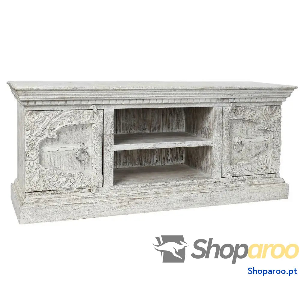 Móvel de TV DKD Home Decor 8424001858347 Metal Branco Madeira de mangueira 160 x 40 x 65 cm